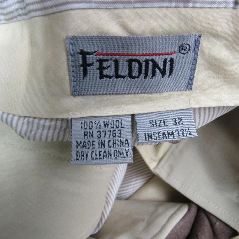 Feldini Mens 32x27.5 Taupe Brown 100% Wool Double Pleated Cuffed Dress Pants